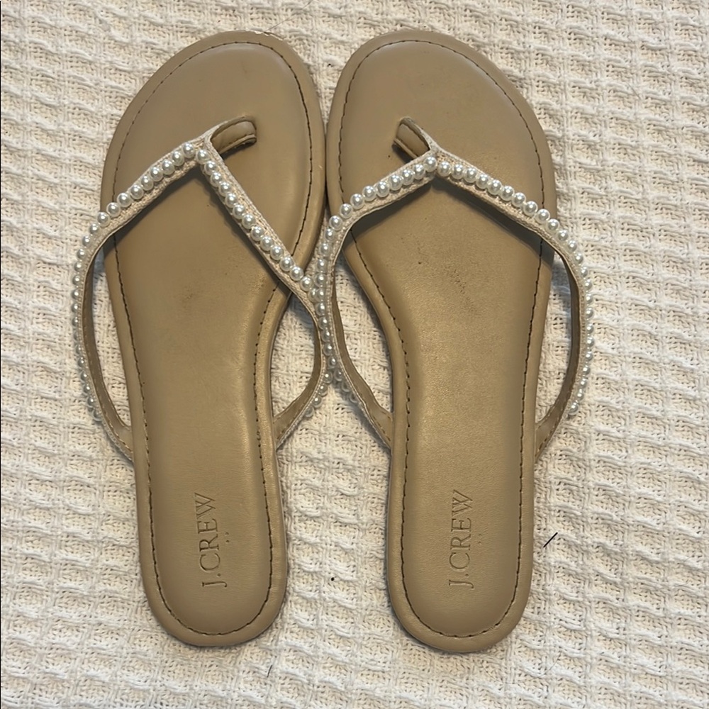 J. Crew Beige Sandals with Pearl Accents